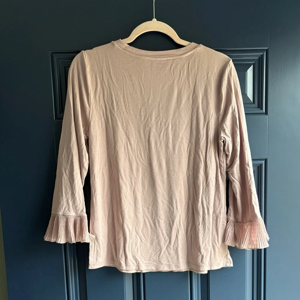 Elegant Blush Long Sleeve Top with Ruffle Cuffs - Picture 2 of 5